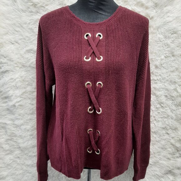 Michael Michael Kors Women's Lace-Up Burgundy Knit Sweater Size M - Picture 1 of 8